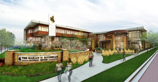 Gateway630 2 An artist’s rendering of the completed Rochelle Gateway Center now being constructed at the University of Wyoming. It is the largest UW facility funded entirely through private support.